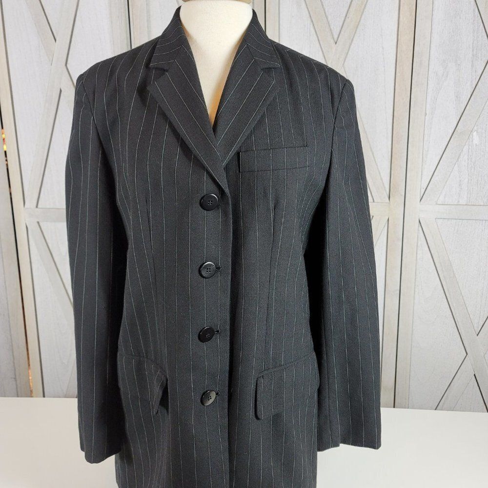 DKNY Women's Classic Black Pinstriped Blazer. Wool. Fully Lined Sz 14